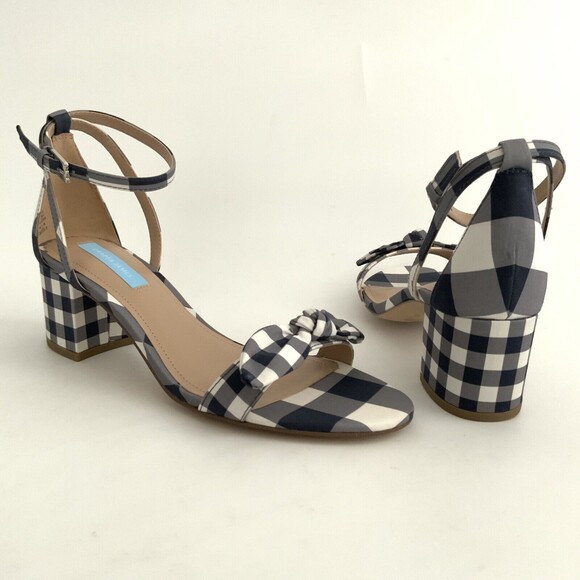 Draper James Sandals Women Size 8M Blue White Gingham Block Heel Ankle Strap - Picture 3 of 12